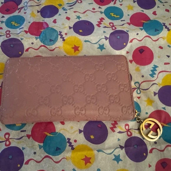 GUCCI Guccissima Leather Zip Around Wallet Pink Gold w/ COA - Picture 5 of 10
